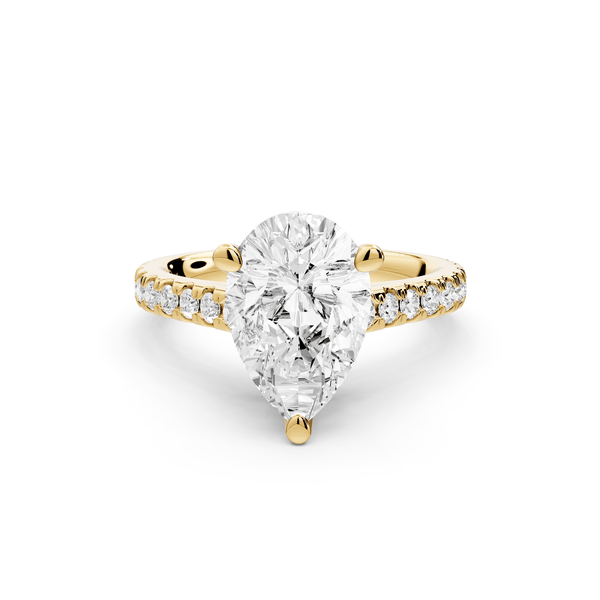 Odette - 2ct 18k yellow gold pear Diamond Engagement Ring with Pavé Band & Hidden Halo - Mr. Alex Jewelry