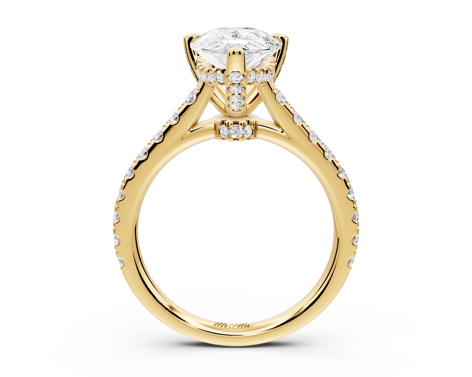 Odette - 2ct 18k yellow gold pear Diamond Engagement Ring with Pavé Band & Hidden Halo - Mr. Alex Jewelry