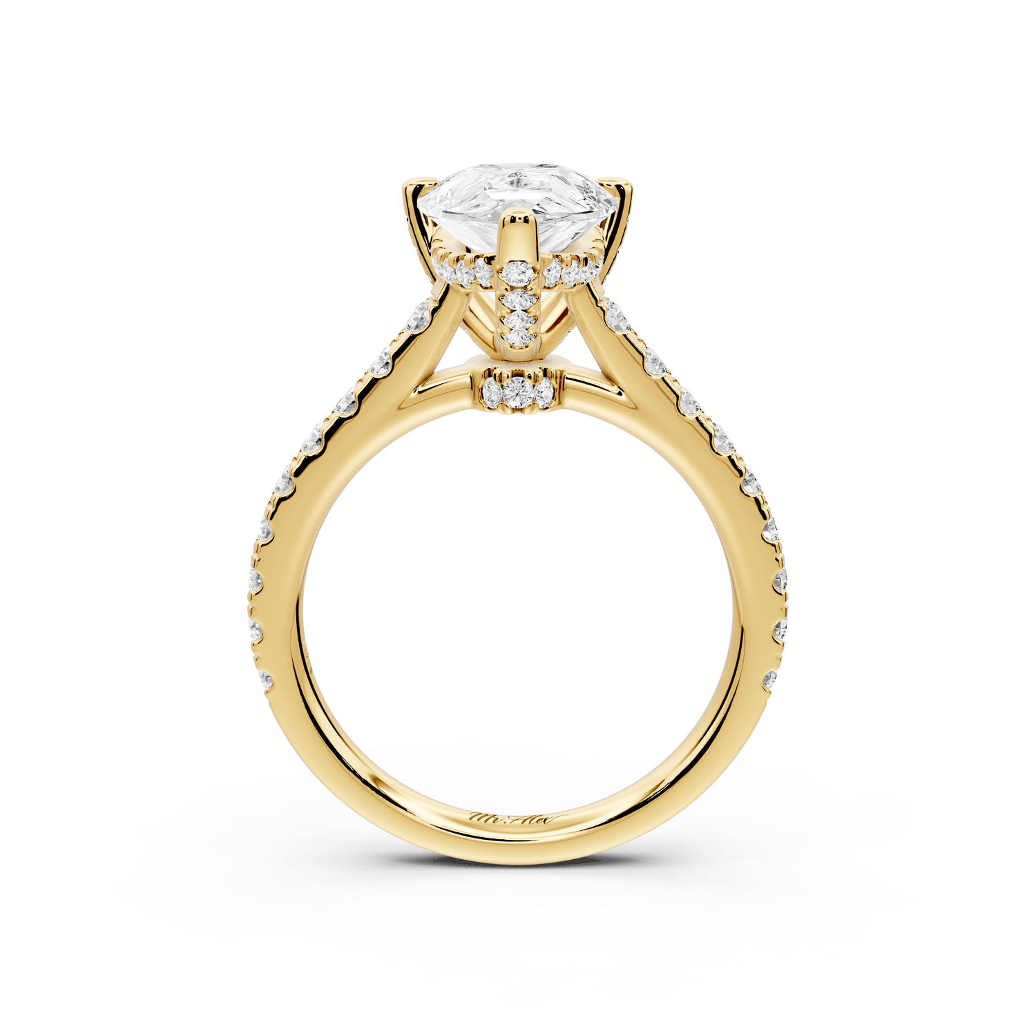 Odette - 2ct 18k yellow gold pear Diamond Engagement Ring with Pavé Band & Hidden Halo - Mr. Alex Jewelry