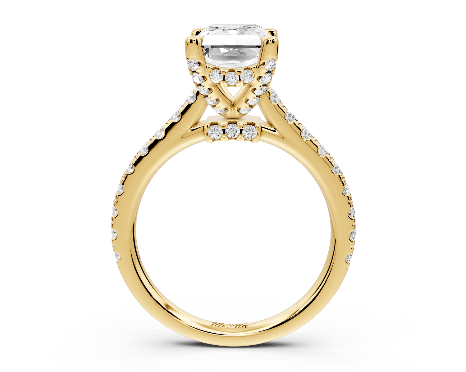 Odette - 2ct 18k yellow gold radiant Diamond Engagement Ring with Pavé Band & Hidden Halo - Mr. Alex Jewelry