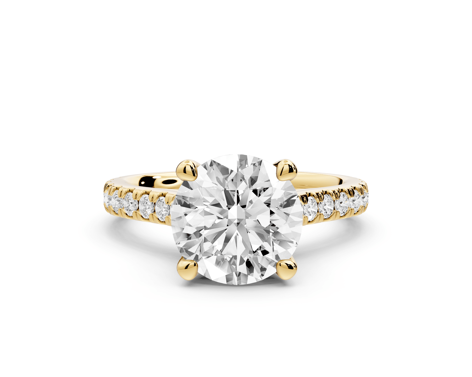 Odette - 2ct 18k yellow gold round Diamond Engagement Ring with Pavé Band & Hidden Halo - Mr. Alex Jewelry