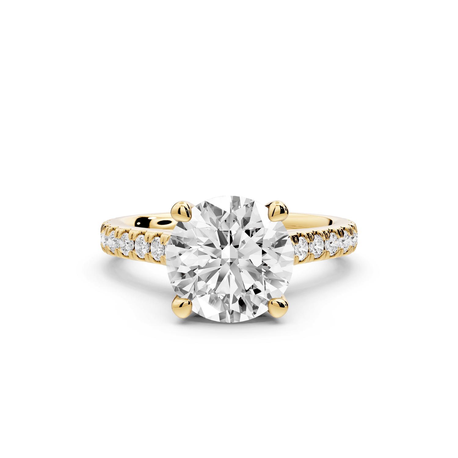 Odette - 2ct 18k yellow gold round Diamond Engagement Ring with Pavé Band & Hidden Halo - Mr. Alex Jewelry
