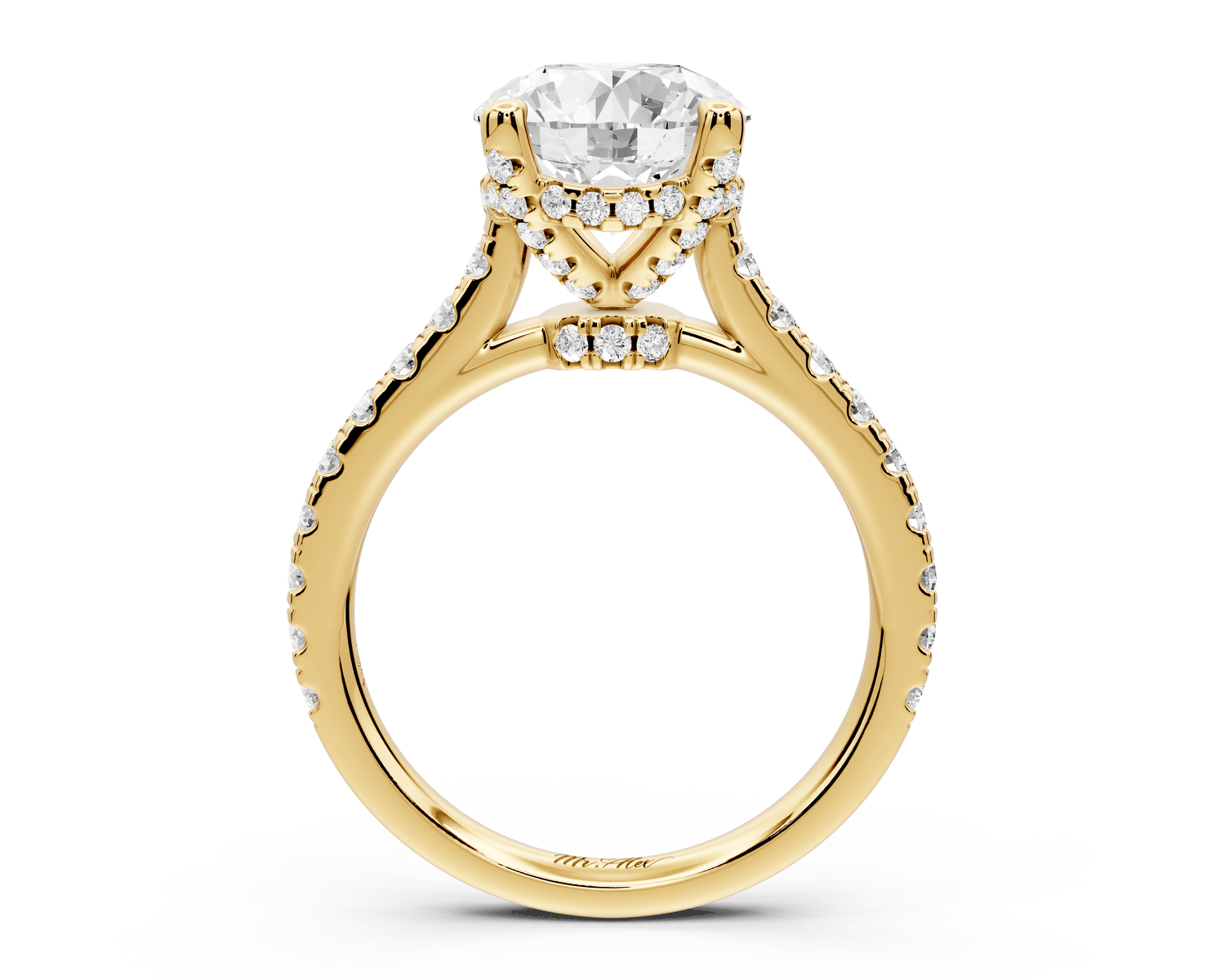 Odette - 2ct 18k yellow gold round Diamond Engagement Ring with Pavé Band & Hidden Halo - Mr. Alex Jewelry