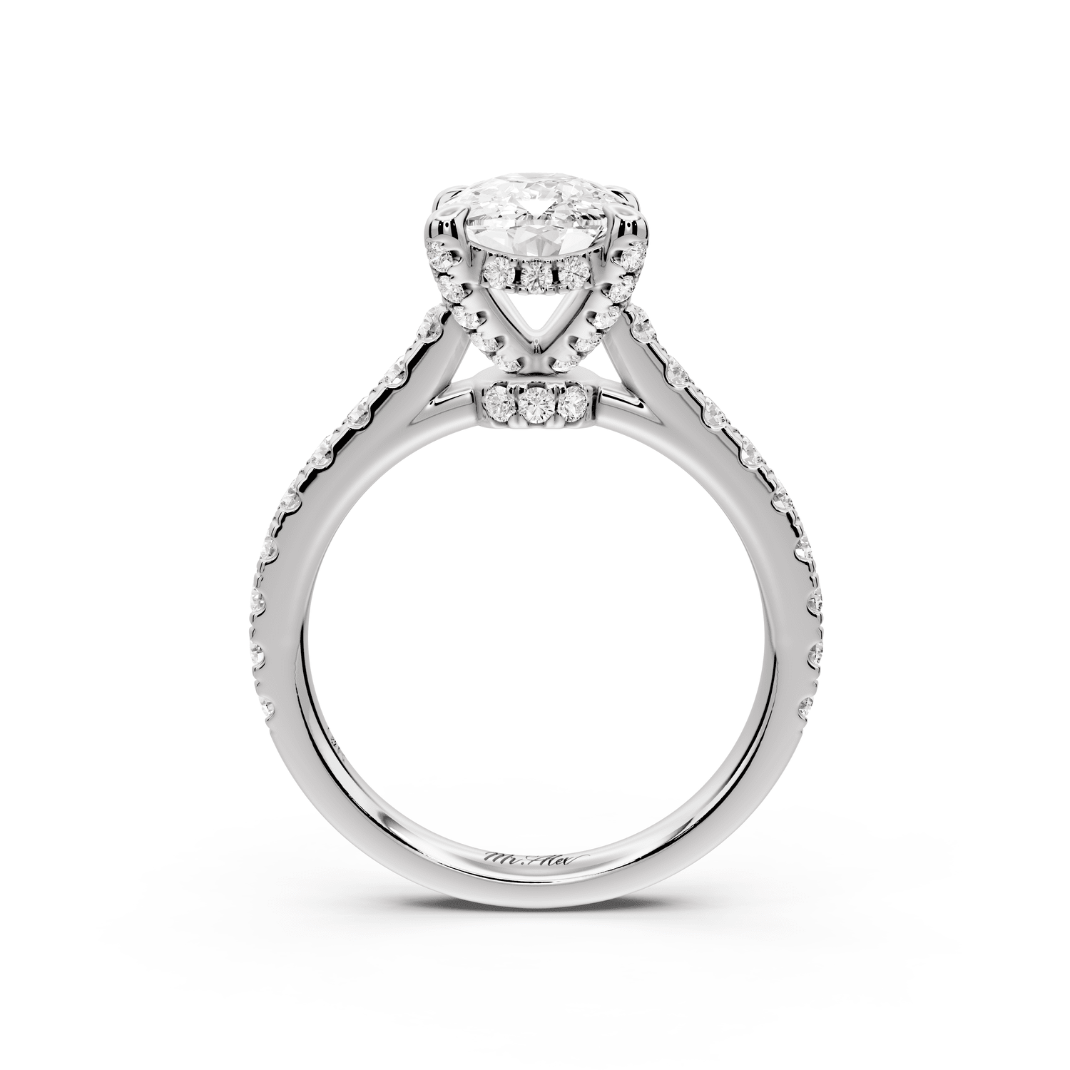Odette - 2ct platinum ecushion Diamond Engagement Ring with Pavé Band & Hidden Halo - Mr. Alex Jewelry
