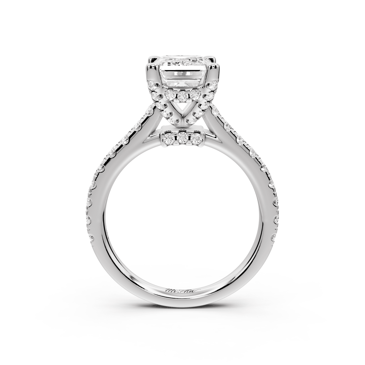 Odette - 2ct platinum emerald Diamond Engagement Ring with Pavé Band & Hidden Halo - Mr. Alex Jewelry