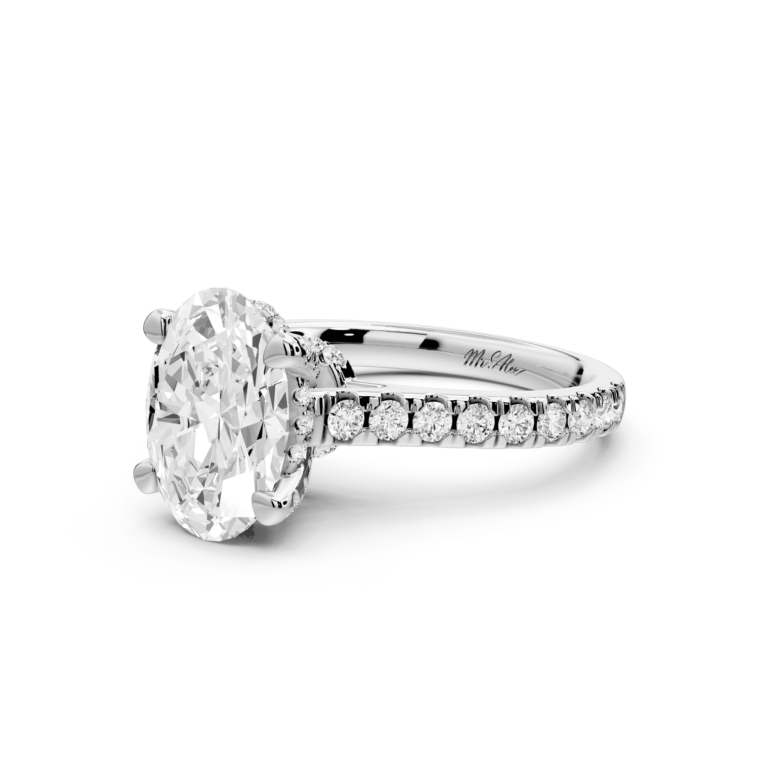 Odette - 2ct platinum oval Diamond Engagement Ring with Pavé Band & Hidden Halo - Mr. Alex Jewelry