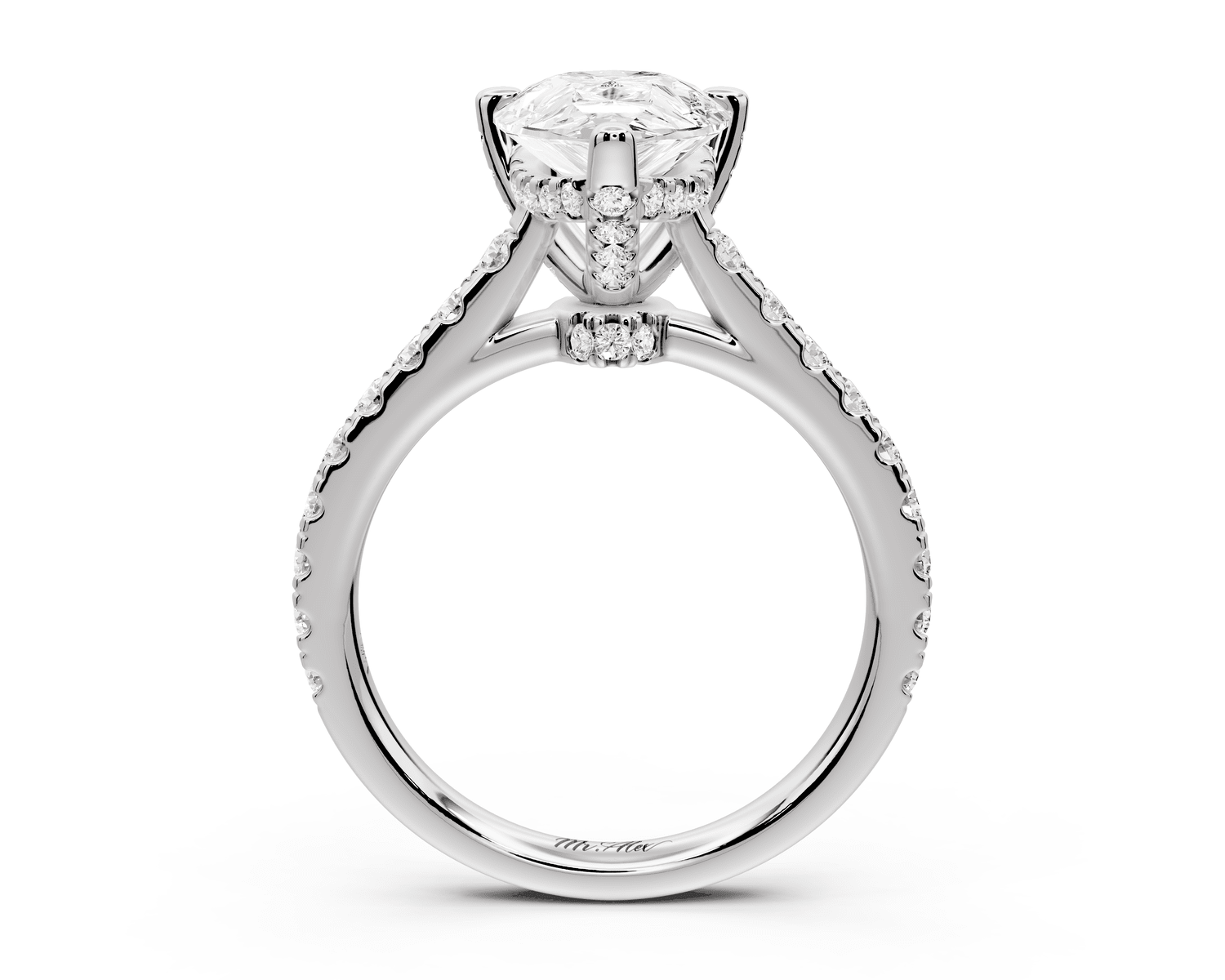 Odette - 2ct platinum pear Diamond Engagement Ring with Pavé Band & Hidden Halo - Mr. Alex Jewelry