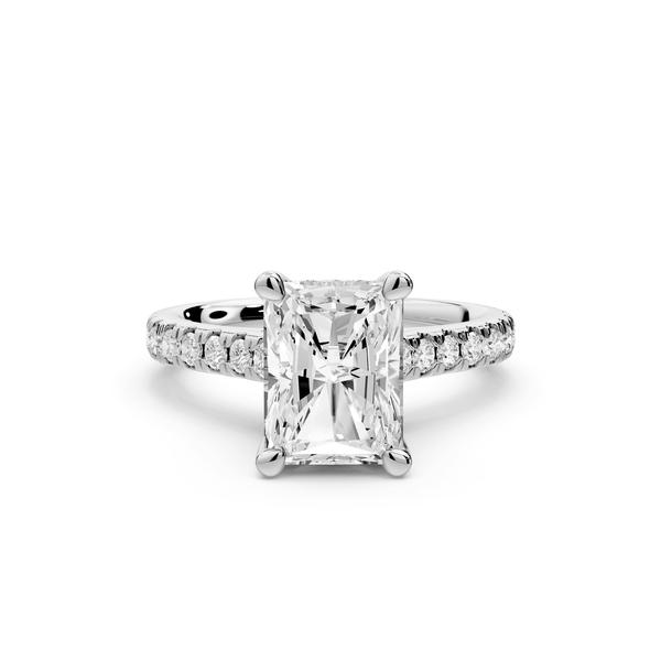 Odette - 2ct platinum radiant Diamond Engagement Ring with Pavé Band & Hidden Halo - Mr. Alex Jewelry