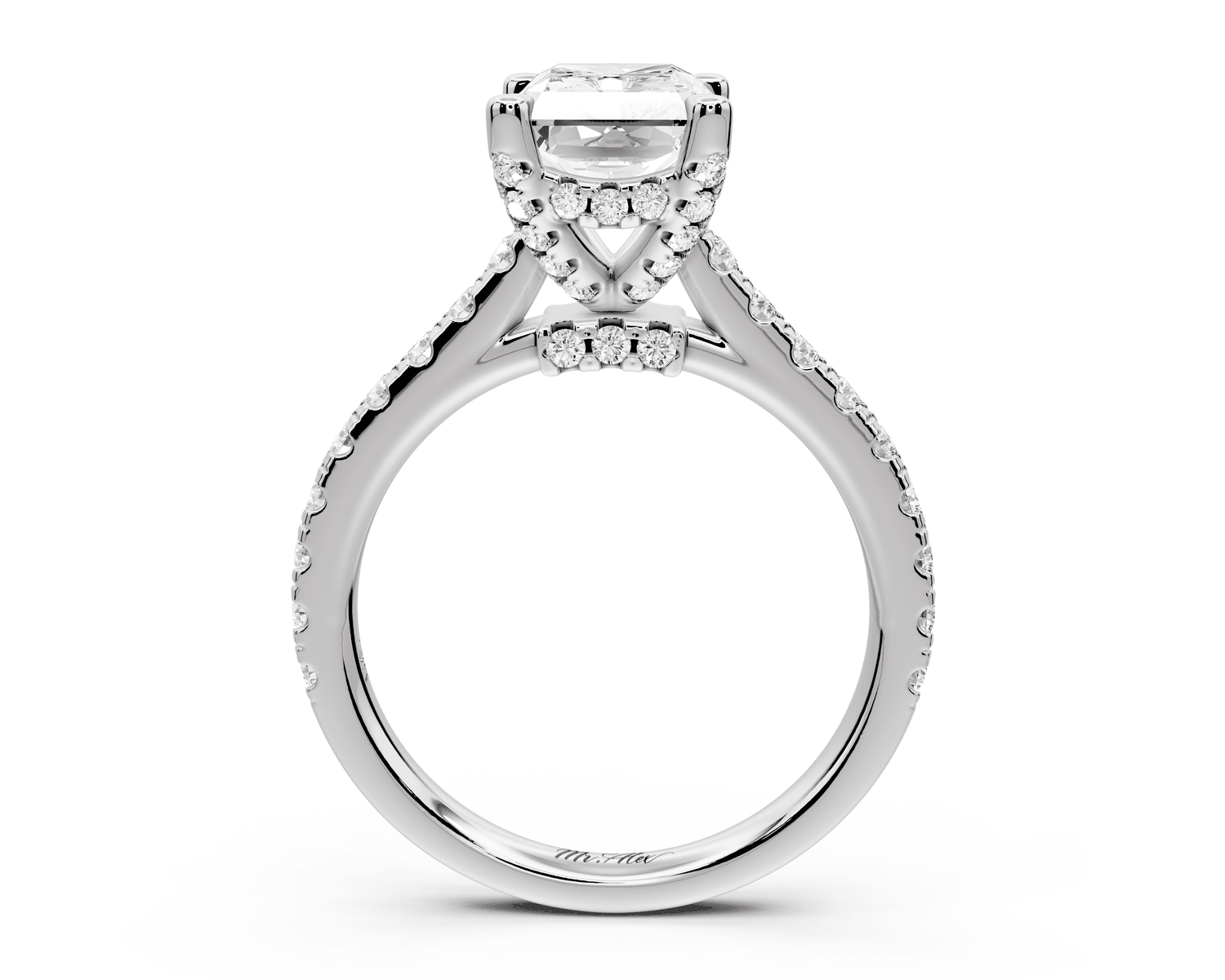 Odette - 2ct platinum radiant Diamond Engagement Ring with Pavé Band & Hidden Halo - Mr. Alex Jewelry