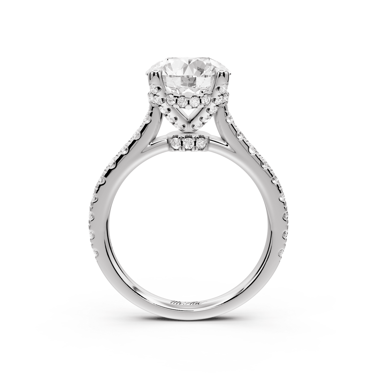 Odette - 2ct platinum round Diamond Engagement Ring with Pavé Band & Hidden Halo - Mr. Alex Jewelry