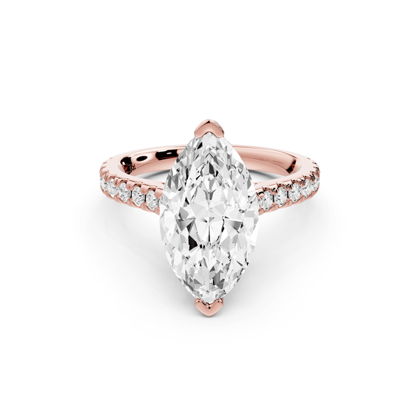 Odette - 3ct 14k rose gold marquise Diamond Engagement Ring with Pavé Band & Hidden Halo - Mr. Alex Jewelry