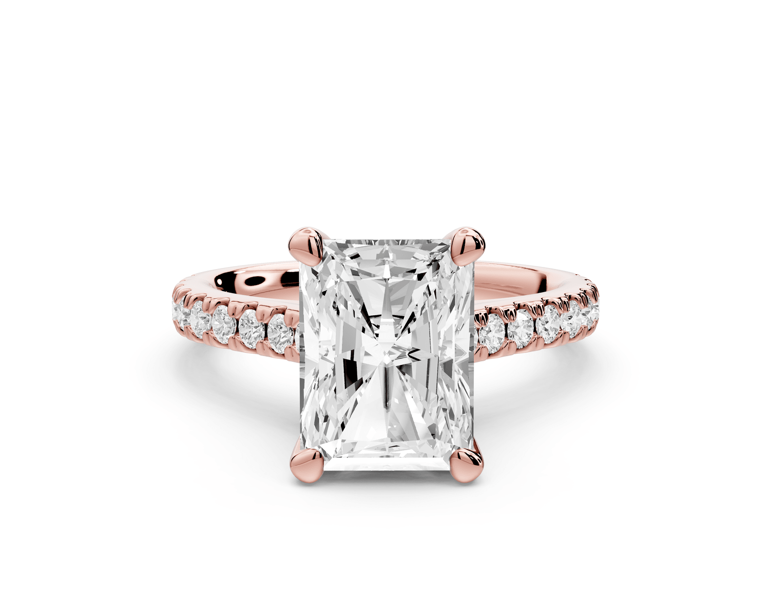 Odette - 3ct 14k rose gold radiant Diamond Engagement Ring with Pavé Band & Hidden Halo - Mr. Alex Jewelry