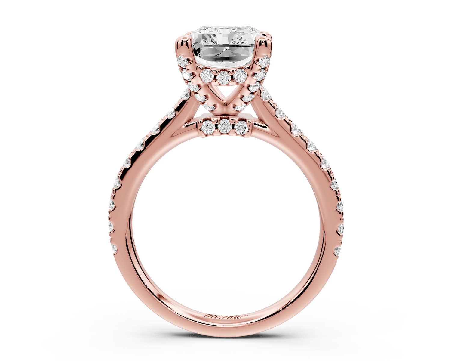 Odette - 3ct 14k rose gold radiant Diamond Engagement Ring with Pavé Band & Hidden Halo - Mr. Alex Jewelry