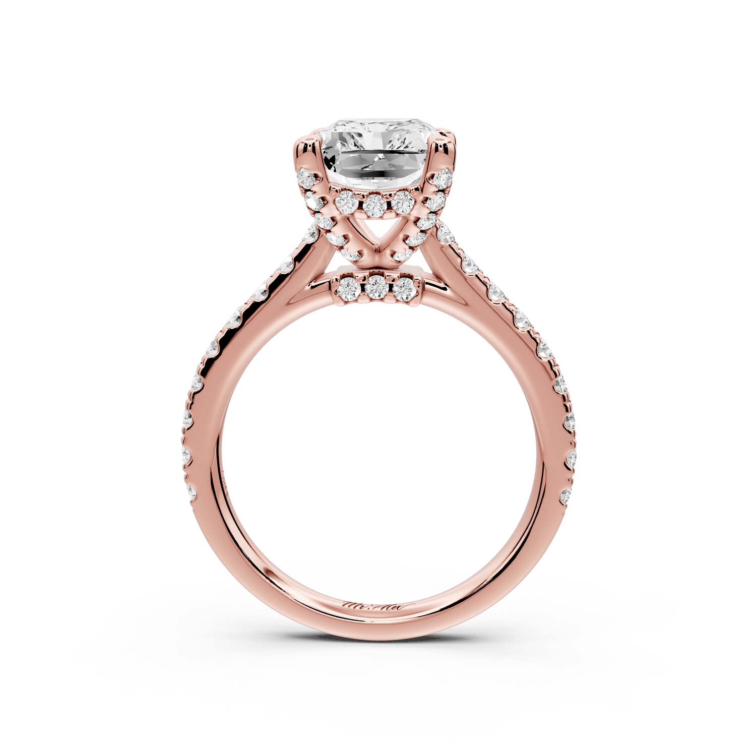 Odette - 3ct 14k rose gold radiant Diamond Engagement Ring with Pavé Band & Hidden Halo - Mr. Alex Jewelry