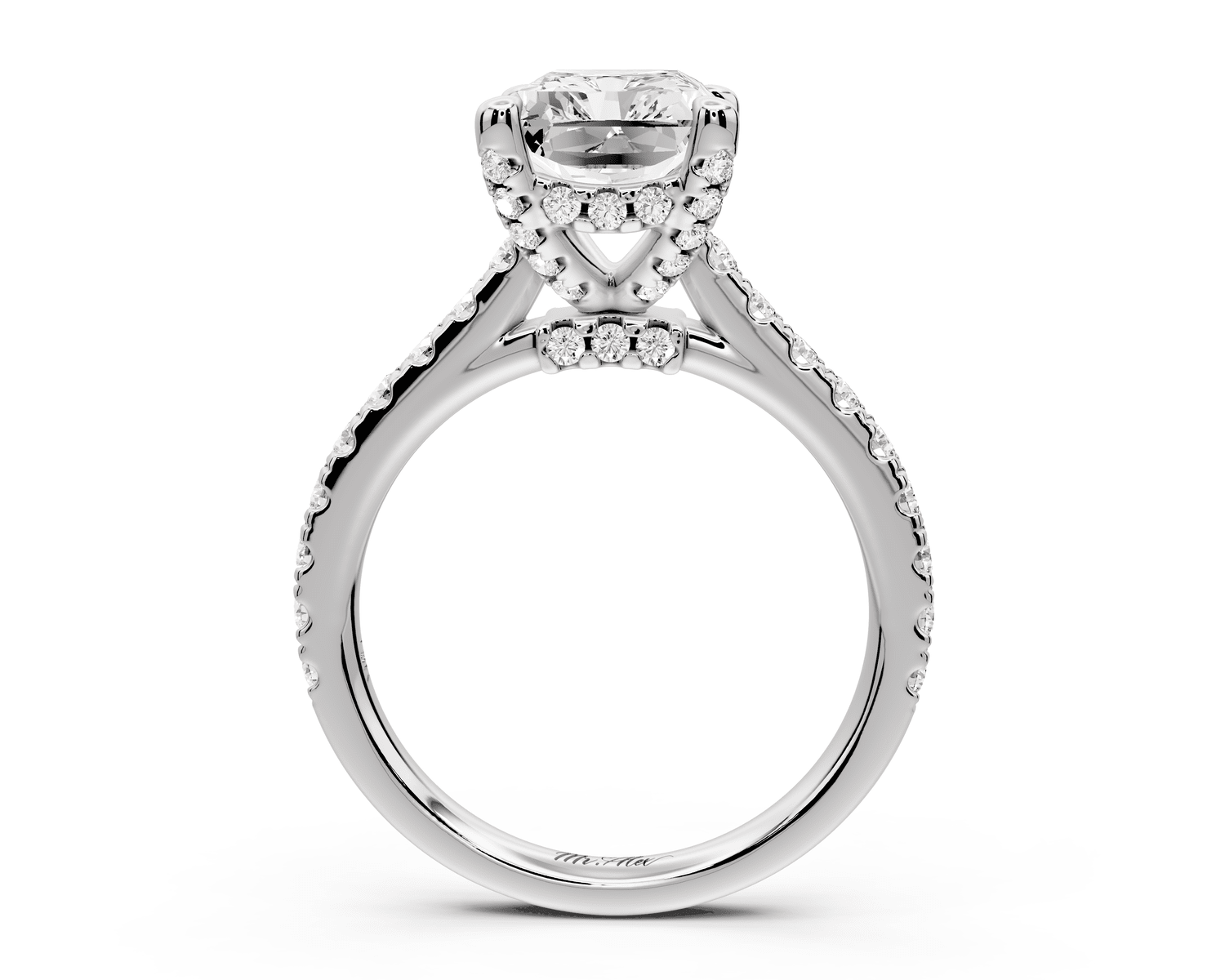 Odette - 3ct 14k white gold radiant Diamond Engagement Ring with Pavé Band & Hidden Halo - Mr. Alex Jewelry