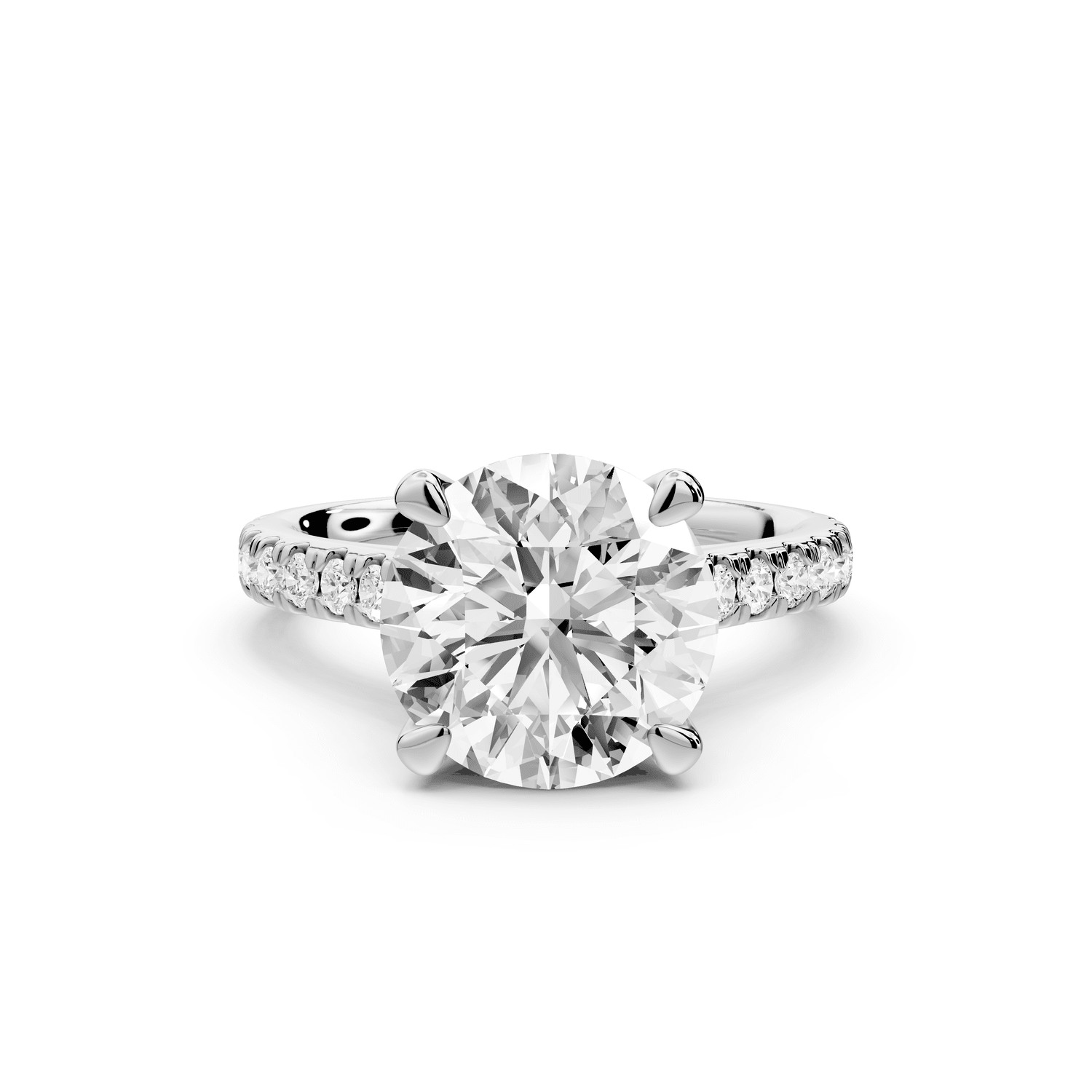 Odette - 3ct 14k white gold round Diamond Engagement Ring with Pavé Band & Hidden Halo - Mr. Alex Jewelry