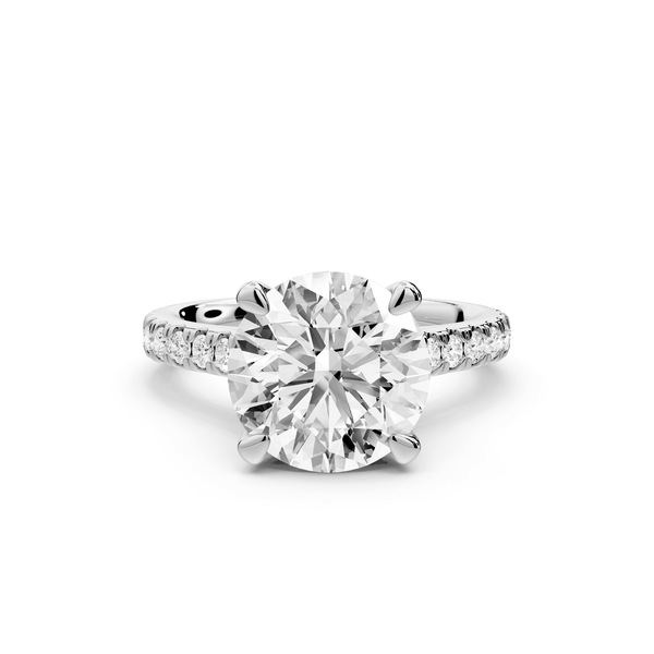 Odette - 3ct 14k white gold round Diamond Engagement Ring with Pavé Band & Hidden Halo - Mr. Alex Jewelry