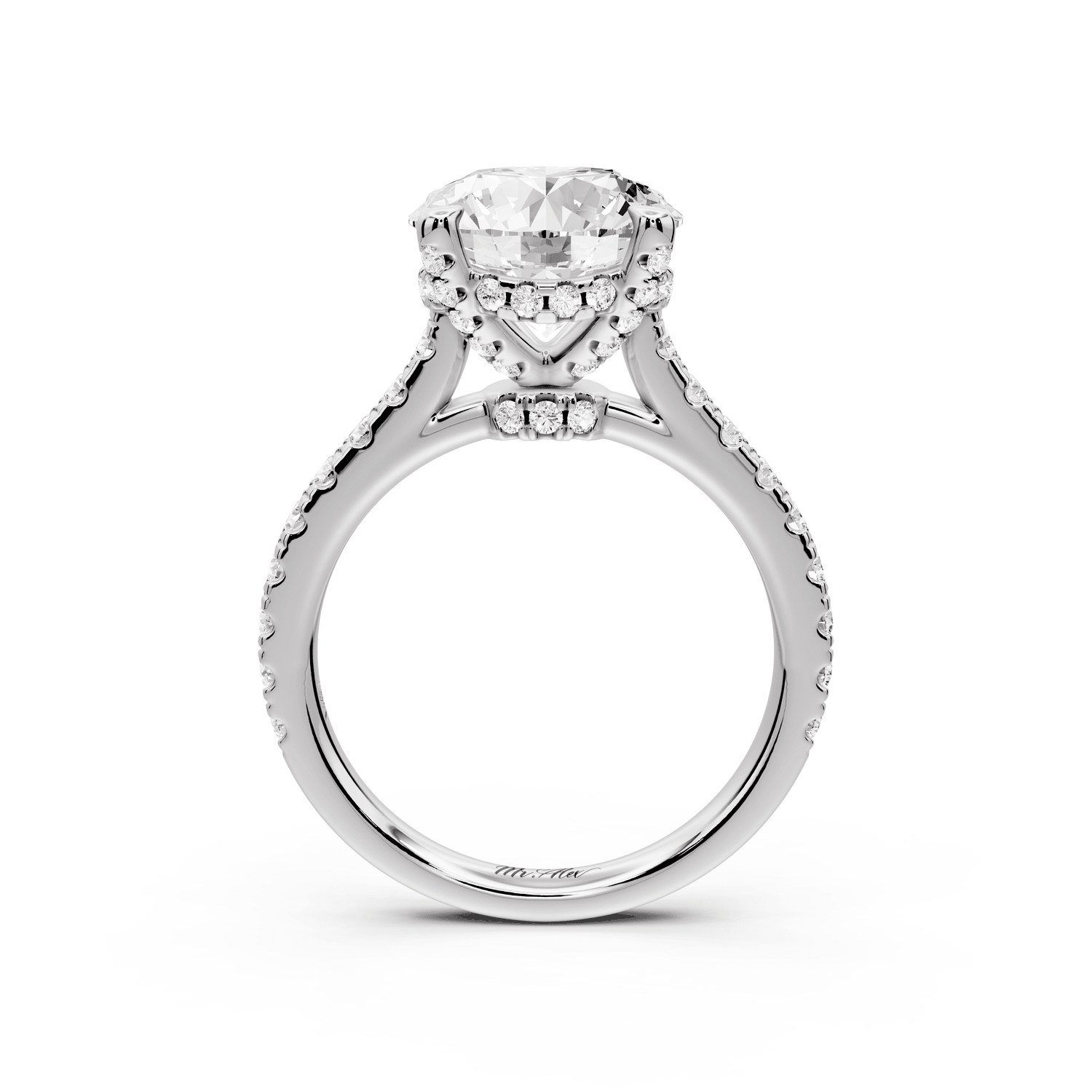 Odette - 3ct 14k white gold round Diamond Engagement Ring with Pavé Band & Hidden Halo - Mr. Alex Jewelry