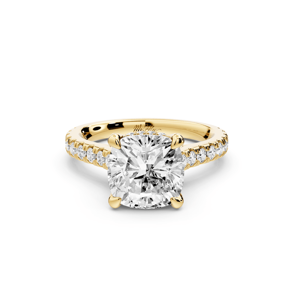 Odette - 3ct 14k yellow gold cushion Diamond Engagement Ring with Pavé Band & Hidden Halo - Mr. Alex Jewelry