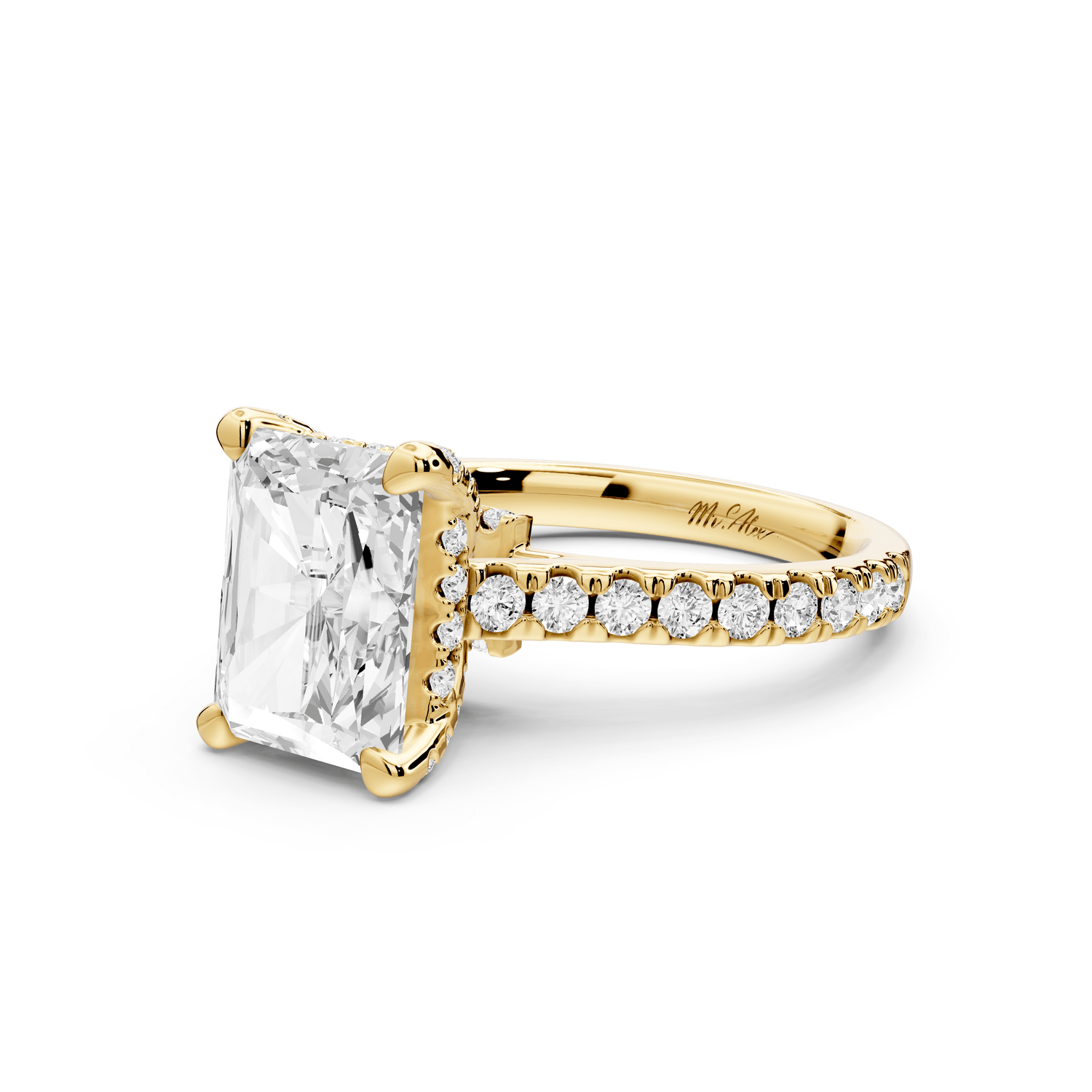 Odette - 3ct 14k yellow gold radiant Diamond Engagement Ring with Pavé Band & Hidden Halo - Mr. Alex Jewelry