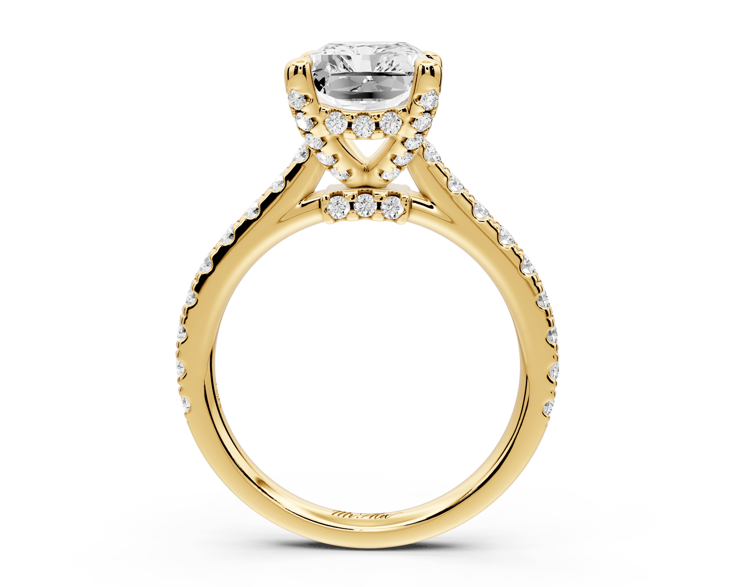 Odette - 3ct 14k yellow gold radiant Diamond Engagement Ring with Pavé Band & Hidden Halo - Mr. Alex Jewelry