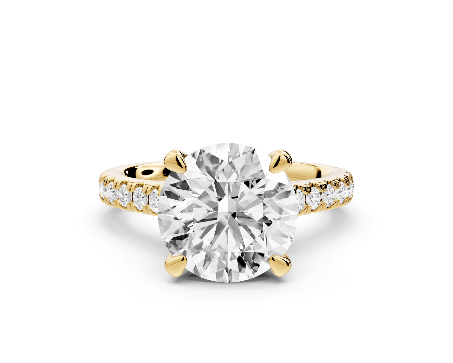Odette - 3ct 14k yellow gold round Diamond Engagement Ring with Pavé Band & Hidden Halo - Mr. Alex Jewelry