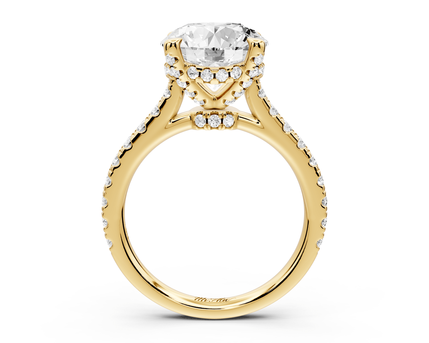 Odette - 3ct 14k yellow gold round Diamond Engagement Ring with Pavé Band & Hidden Halo - Mr. Alex Jewelry