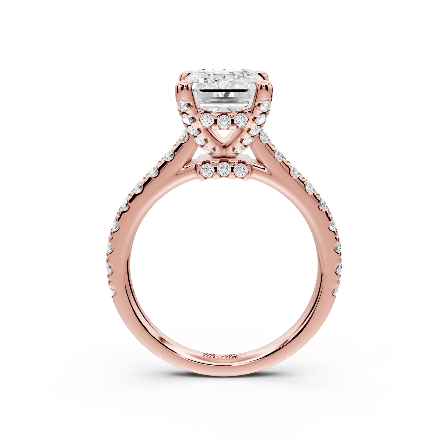Odette - 3ct 18k rose gold emerald Diamond Engagement Ring with Pavé Band & Hidden Halo - Mr. Alex Jewelry
