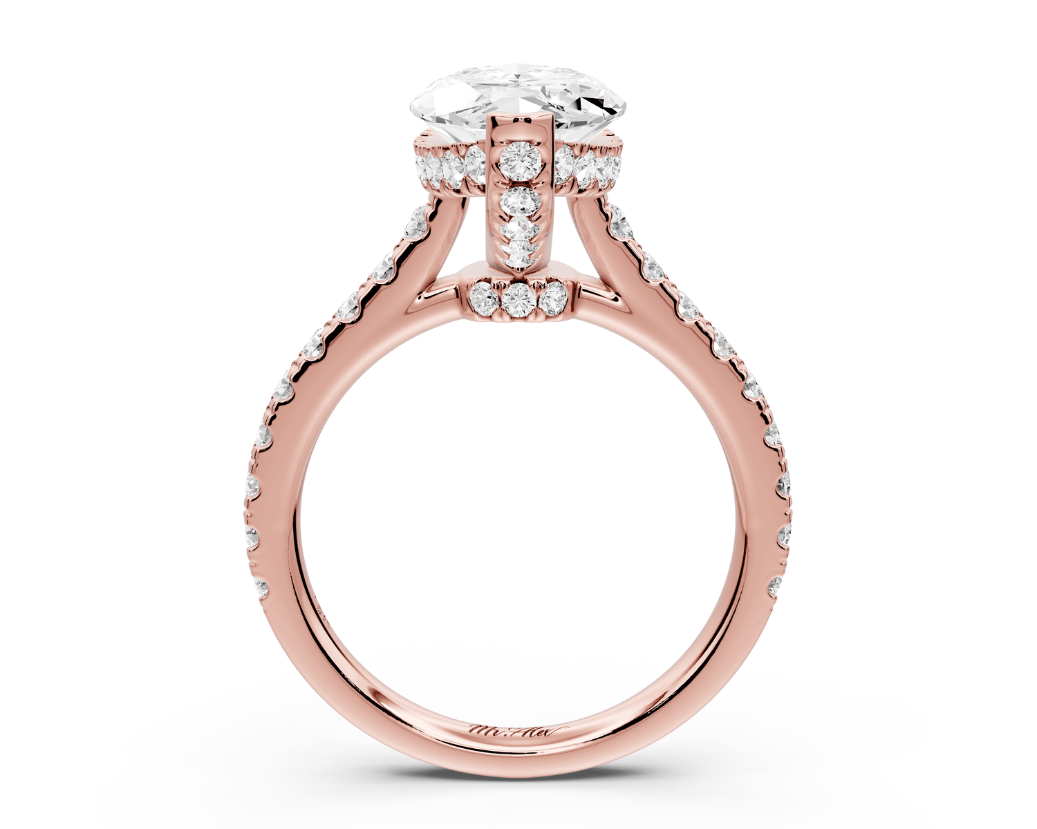 Odette - 3ct 18k rose gold marquise Diamond Engagement Ring with Pavé Band & Hidden Halo - Mr. Alex Jewelry