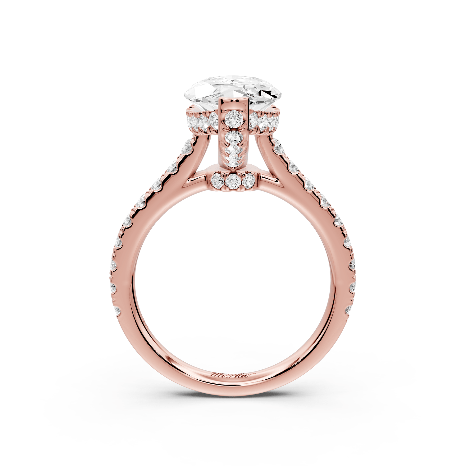 Odette - 3ct 18k rose gold marquise Diamond Engagement Ring with Pavé Band & Hidden Halo - Mr. Alex Jewelry