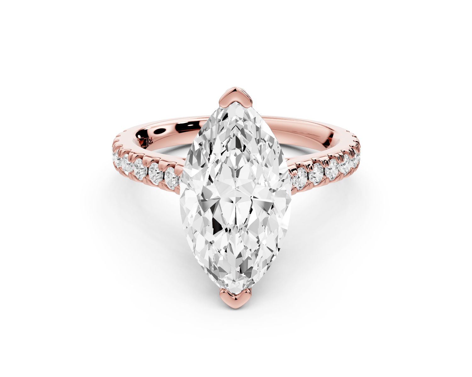 Odette - 3ct 18k rose gold marquise Diamond Engagement Ring with Pavé Band & Hidden Halo - Mr. Alex Jewelry
