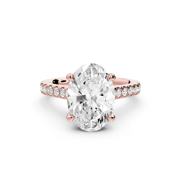 Odette - 3ct 18k rose gold oval Diamond Engagement Ring with Pavé Band & Hidden Halo - Mr. Alex Jewelry