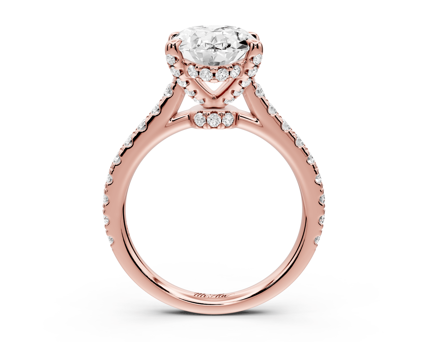 Odette - 3ct 18k rose gold oval Diamond Engagement Ring with Pavé Band & Hidden Halo - Mr. Alex Jewelry