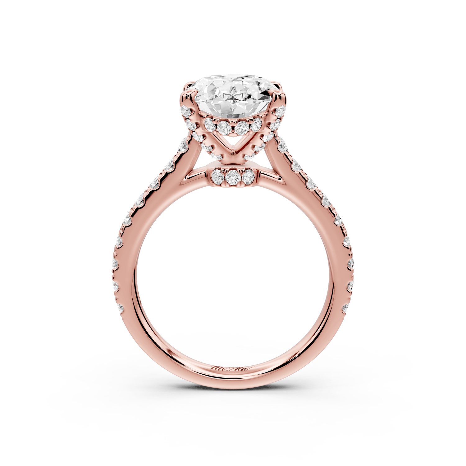 Odette - 3ct 18k rose gold oval Diamond Engagement Ring with Pavé Band & Hidden Halo - Mr. Alex Jewelry