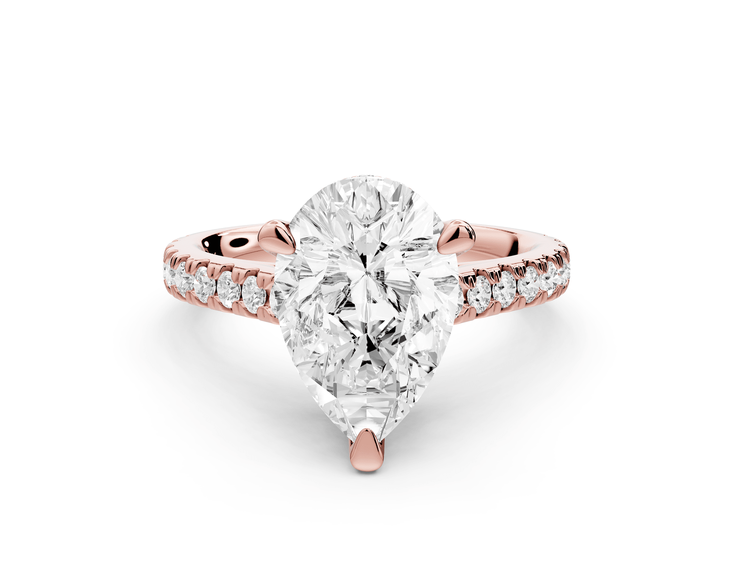 Odette - 3ct 18k rose gold pear Diamond Engagement Ring with Pavé Band & Hidden Halo - Mr. Alex Jewelry