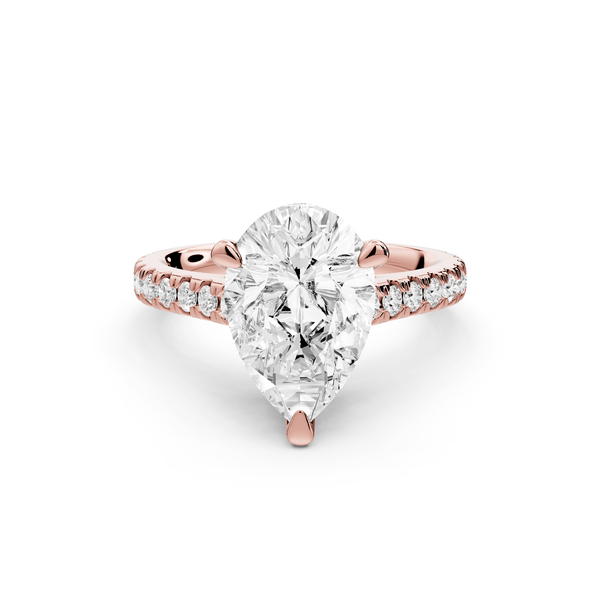 Odette - 3ct 18k rose gold pear Diamond Engagement Ring with Pavé Band & Hidden Halo - Mr. Alex Jewelry