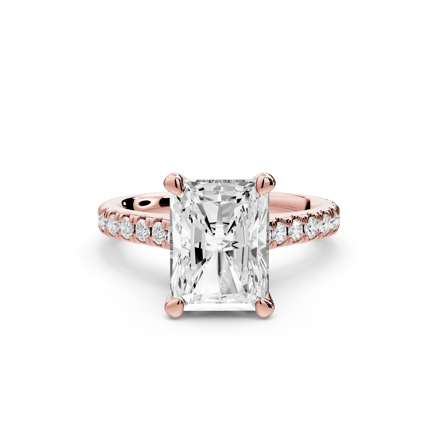 Odette - 3ct 18k rose gold radiant Diamond Engagement Ring with Pavé Band & Hidden Halo - Mr. Alex Jewelry