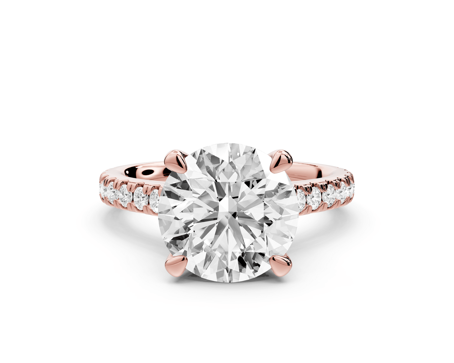 Odette - 3ct 18k rose gold round Diamond Engagement Ring with Pavé Band & Hidden Halo - Mr. Alex Jewelry