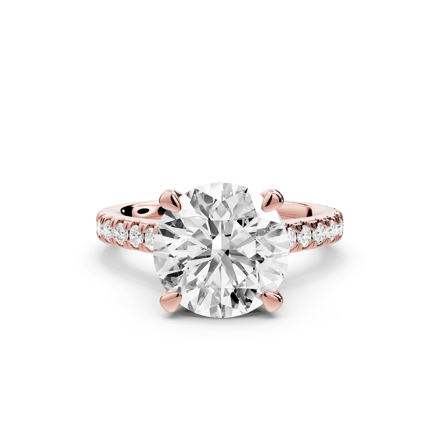 Odette - 3ct 18k rose gold round Diamond Engagement Ring with Pavé Band & Hidden Halo - Mr. Alex Jewelry