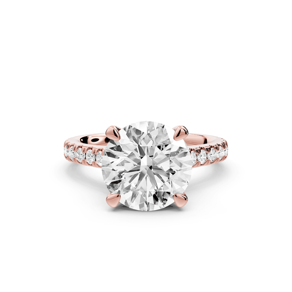 Odette - 3ct 18k rose gold round Diamond Engagement Ring with Pavé Band & Hidden Halo - Mr. Alex Jewelry