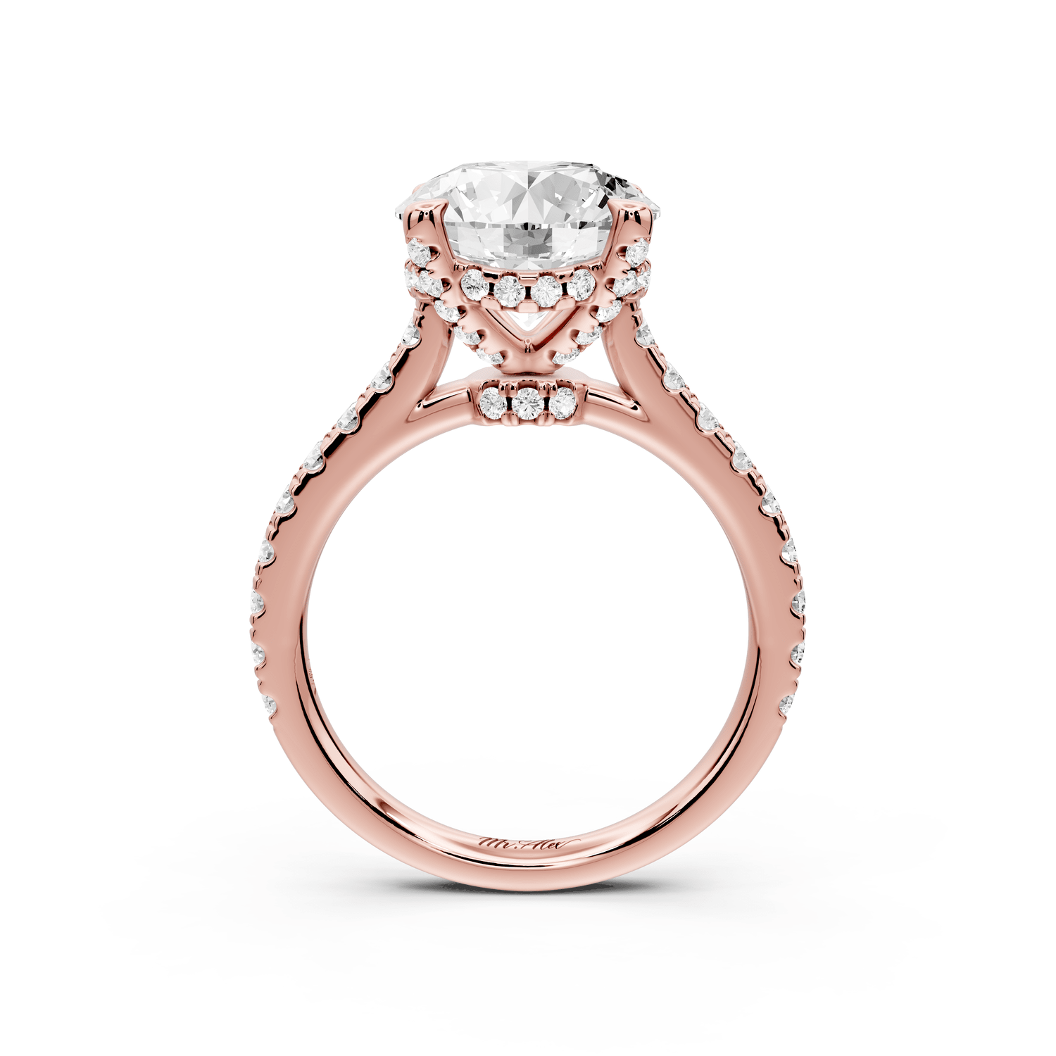 Odette - 3ct 18k rose gold round Diamond Engagement Ring with Pavé Band & Hidden Halo - Mr. Alex Jewelry