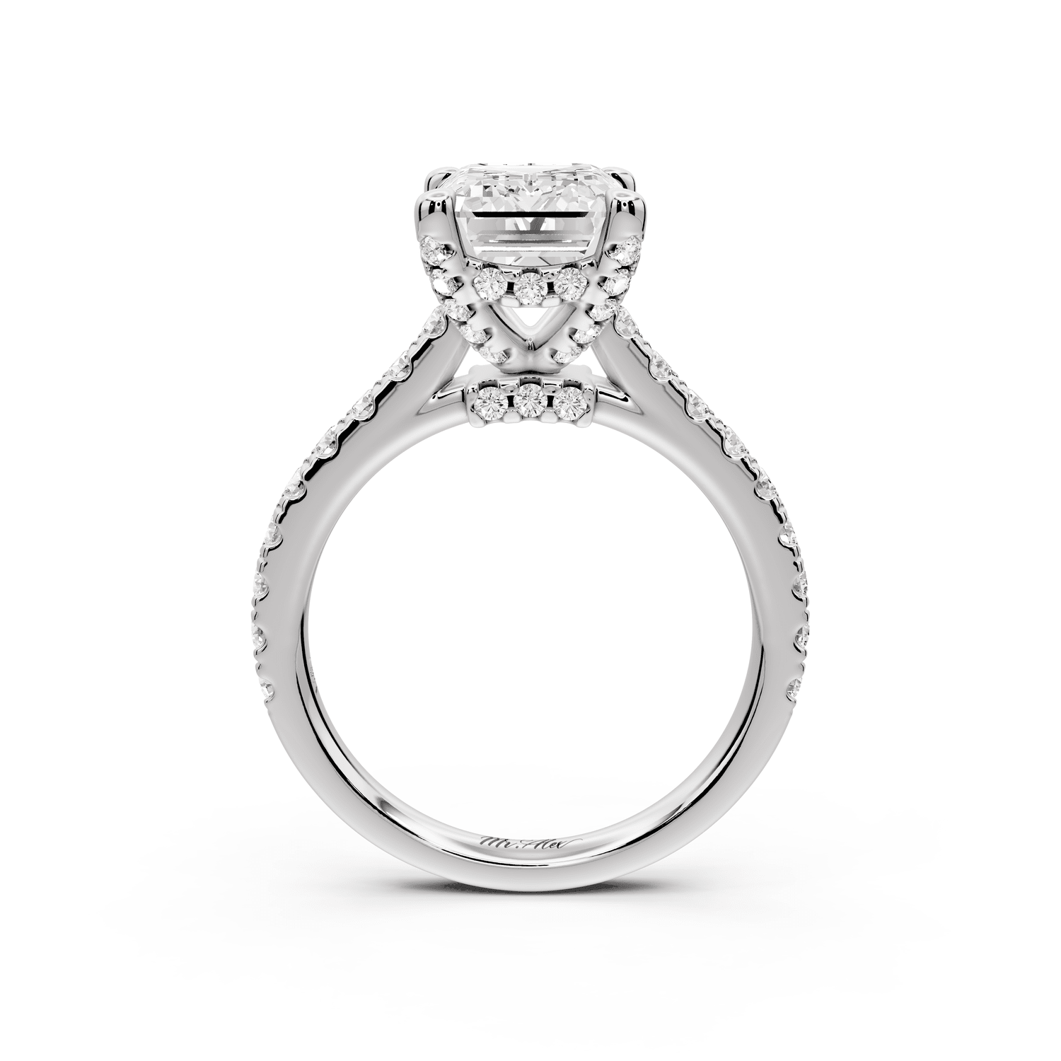 Odette - 3ct 18k white gold emerald Diamond Engagement Ring with Pavé Band & Hidden Halo - Mr. Alex Jewelry