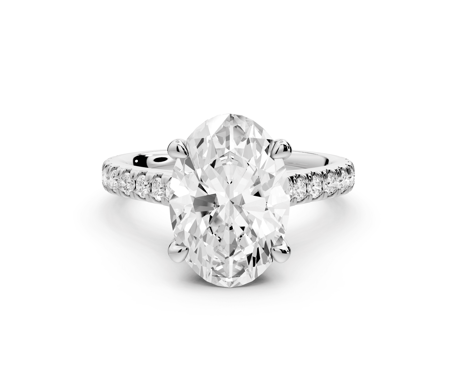 Odette - 3ct 18k white gold oval Diamond Engagement Ring with Pavé Band & Hidden Halo - Mr. Alex Jewelry