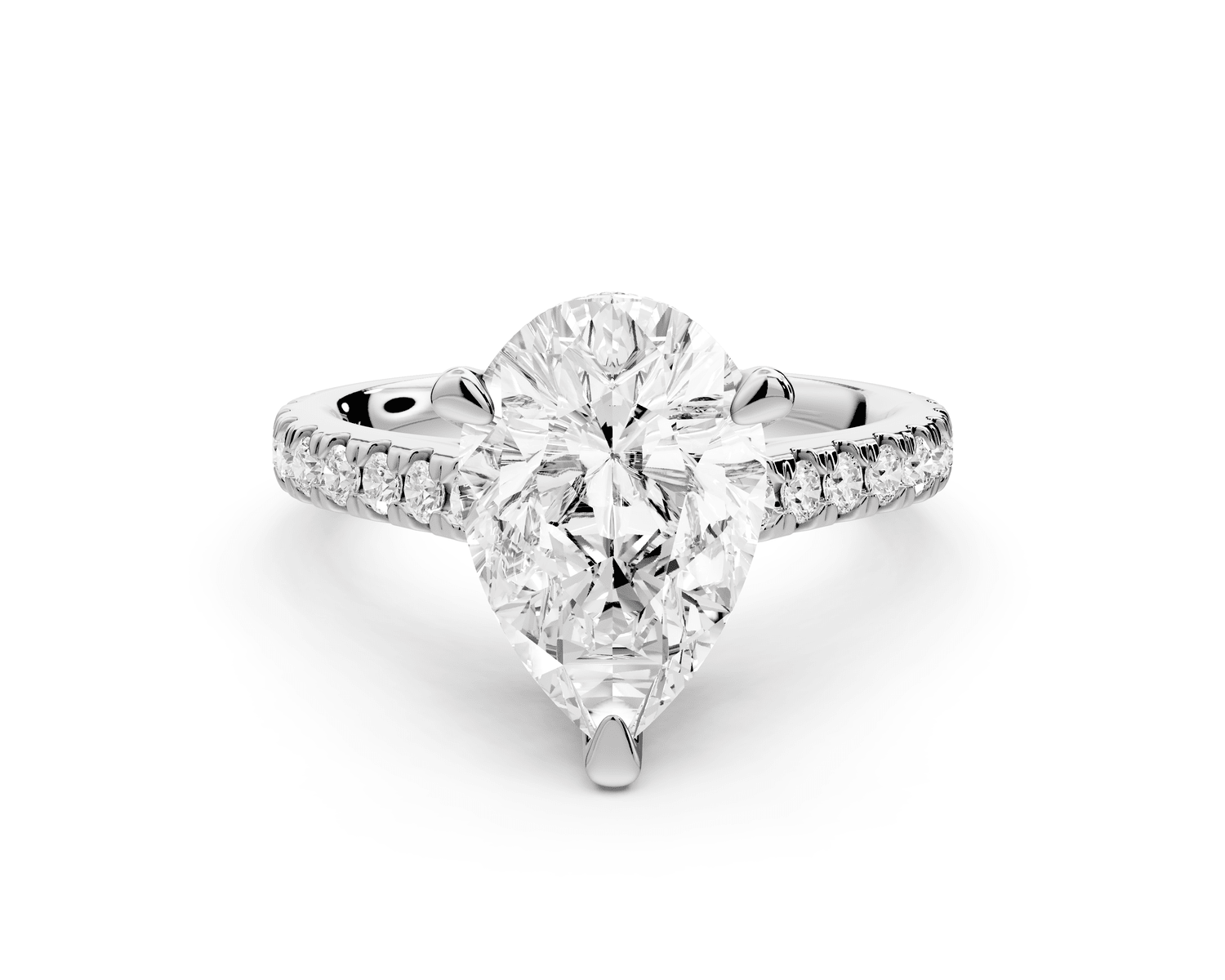 Odette - 3ct 18k white gold pear Diamond Engagement Ring with Pavé Band & Hidden Halo - Mr. Alex Jewelry