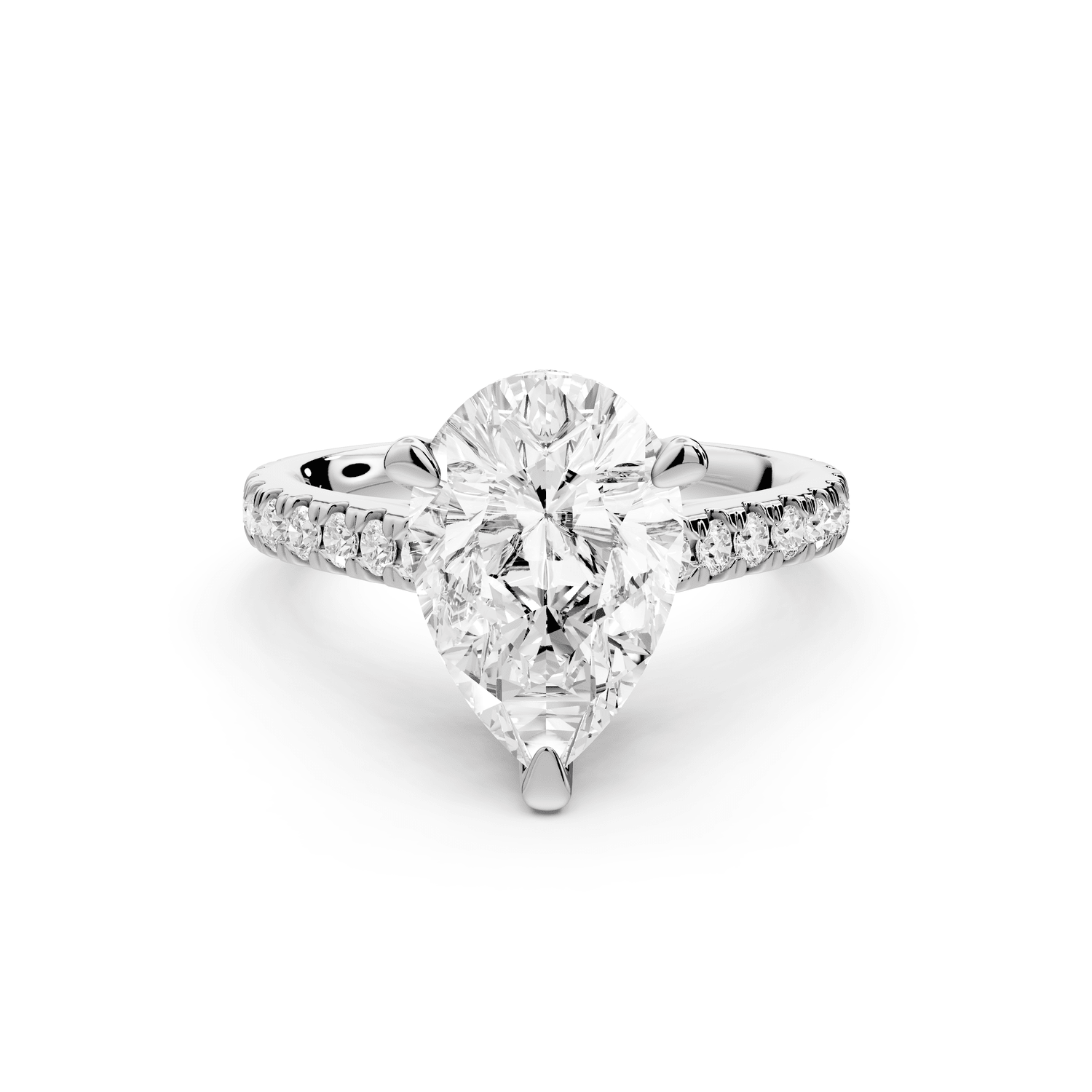 Odette - 3ct 18k white gold pear Diamond Engagement Ring with Pavé Band & Hidden Halo - Mr. Alex Jewelry
