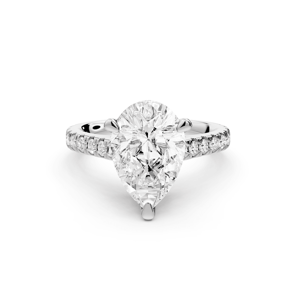 Odette - 3ct 18k white gold pear Diamond Engagement Ring with Pavé Band & Hidden Halo - Mr. Alex Jewelry
