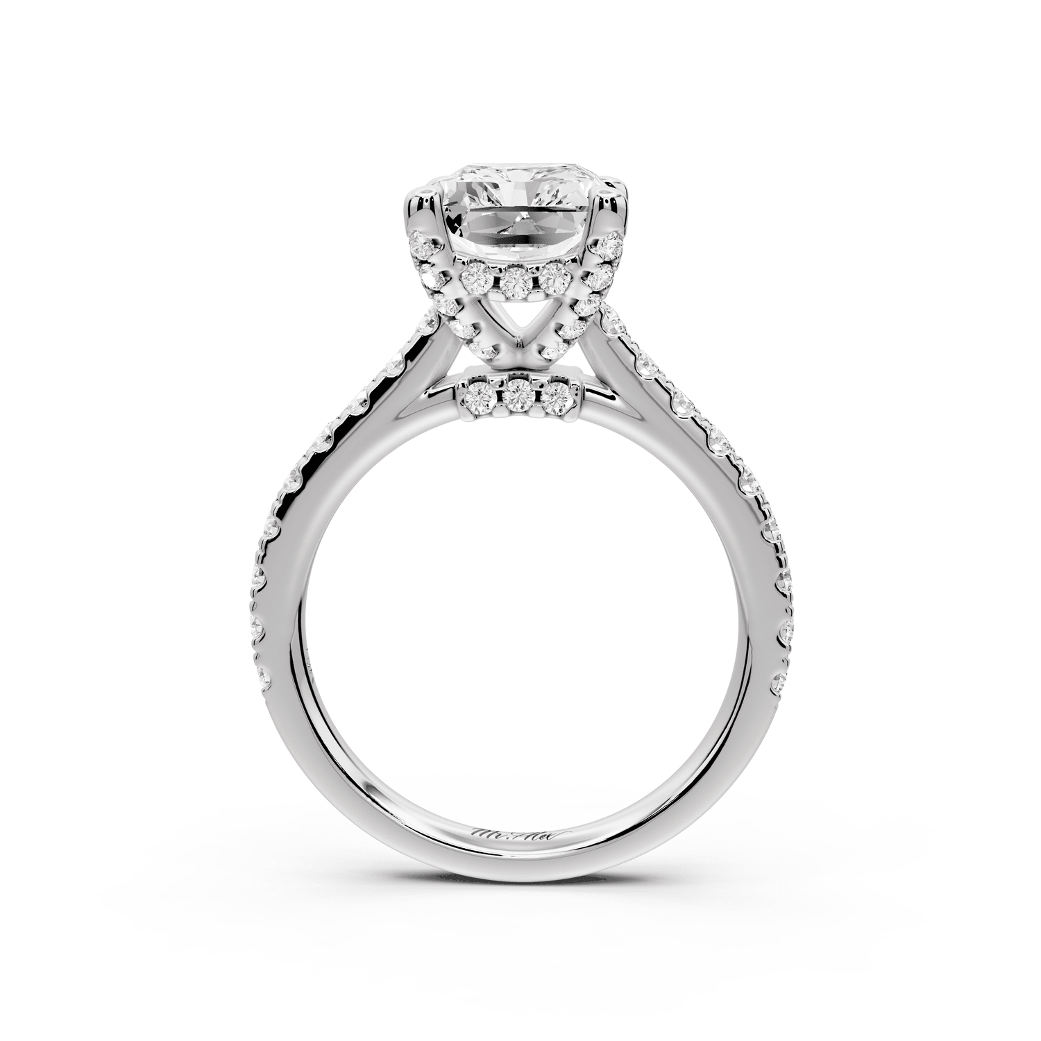 Odette - 3ct 18k white gold radiant Diamond Engagement Ring with Pavé Band & Hidden Halo - Mr. Alex Jewelry