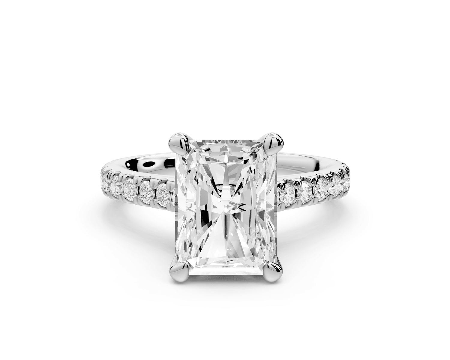 Odette - 3ct 18k white gold radiant Diamond Engagement Ring with Pavé Band & Hidden Halo - Mr. Alex Jewelry