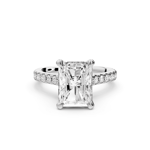 Odette - 3ct 18k white gold radiant Diamond Engagement Ring with Pavé Band & Hidden Halo - Mr. Alex Jewelry