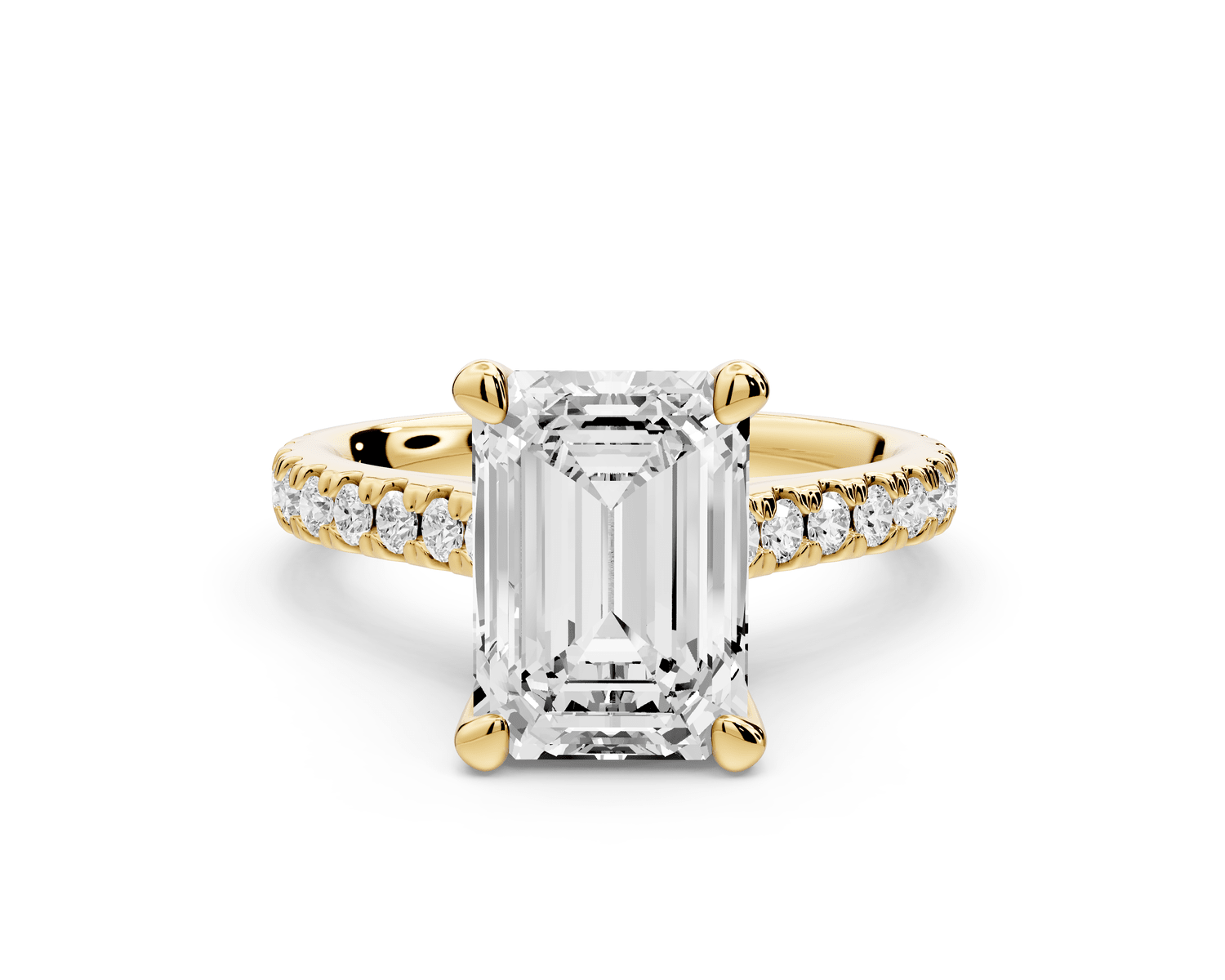 Odette - 3ct 18k yellow gold emerald Diamond Engagement Ring with Pavé Band & Hidden Halo - Mr. Alex Jewelry